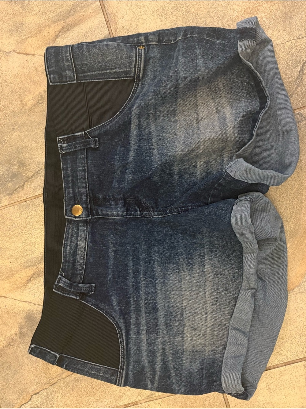 Liz Lange Dark Blue Denim Maternity Shorts with Black Waistband